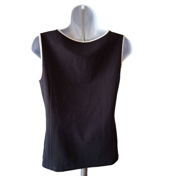 Talbots Womens Black Sleeveless Top XS White Trim Teardrop Neck Cutout Corpcore - Picture 2 of 7